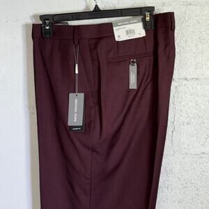 Michael Kors Men Classic-Fit Wool-Blend Suit Pants Burgundy 40x30 $200